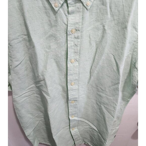 CHAPS Linen Cotton Blend Green Short Sleeve Button Down Shirt Size Large - Picture 6 of 10